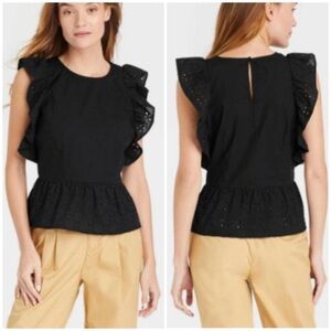 Zara Embroidered Black Top Blouse